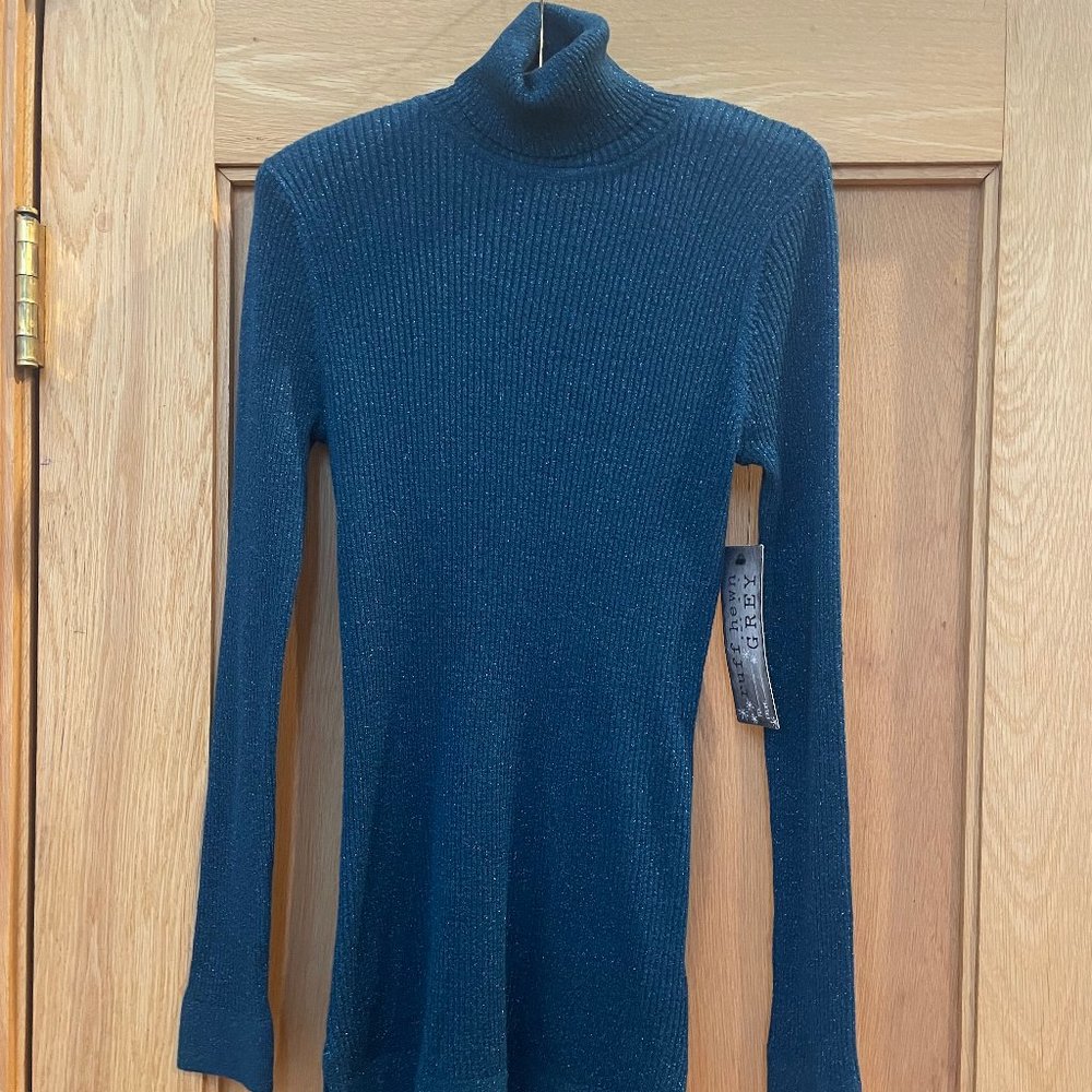 NWT - Ruff Hewn Blue Metallic Turtleneck Tunic Sweater Size Small